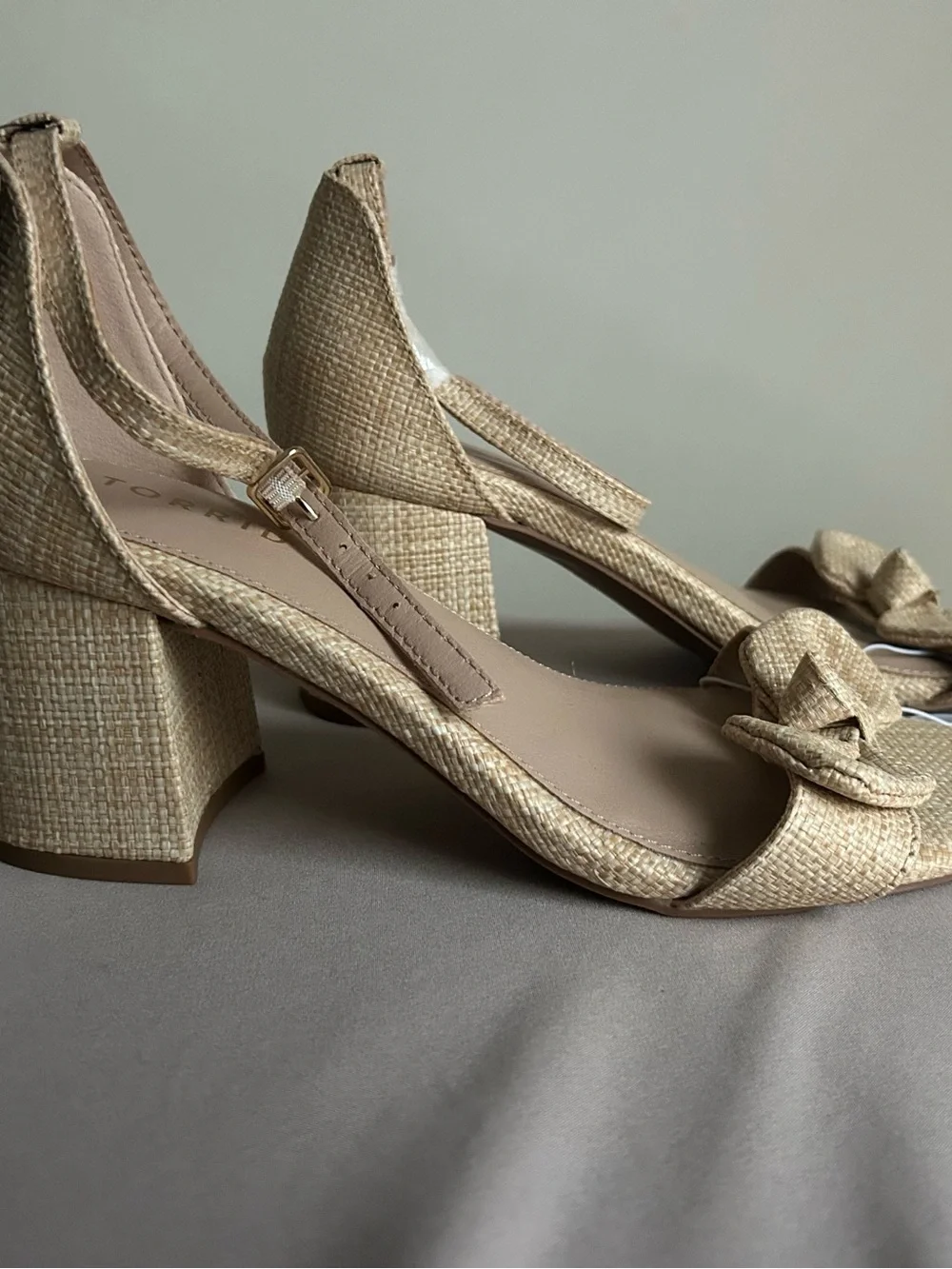 torrid Natural Beige Bow Ankle-Strap Block Heels